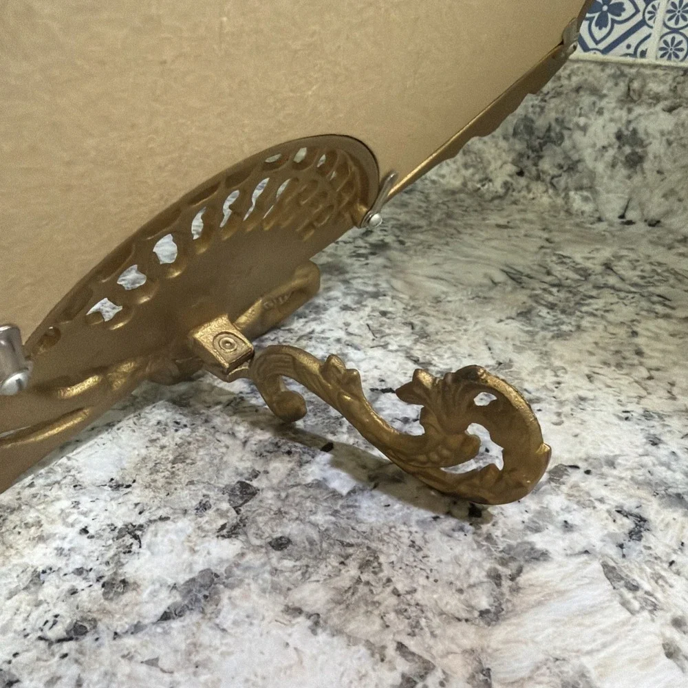 Vintage Brass Vanity Mirror / Fan Shape Mirror / Art Deco Ornate